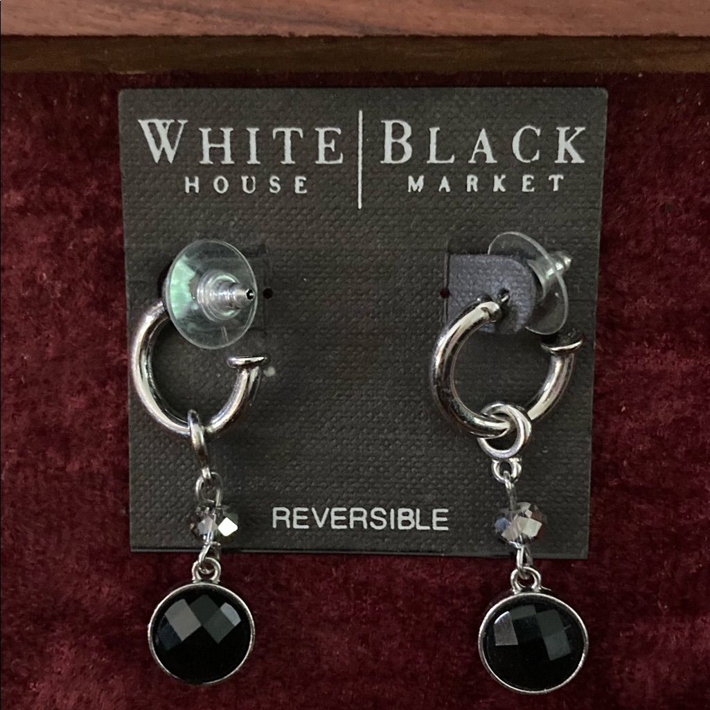 Whbm Reversible Silver Tone Black  Green Earrings Nwt